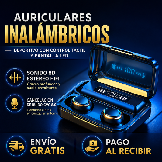 Auriculares inalámbricos deportivo control táctil con pantalla LED