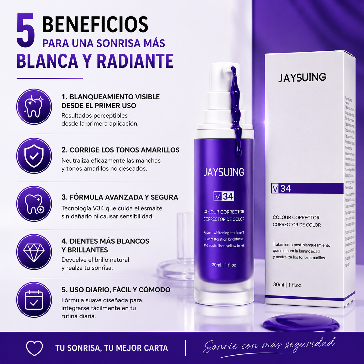 V34 Smile Glow | Blanco Instantáneo y Brillo Natural