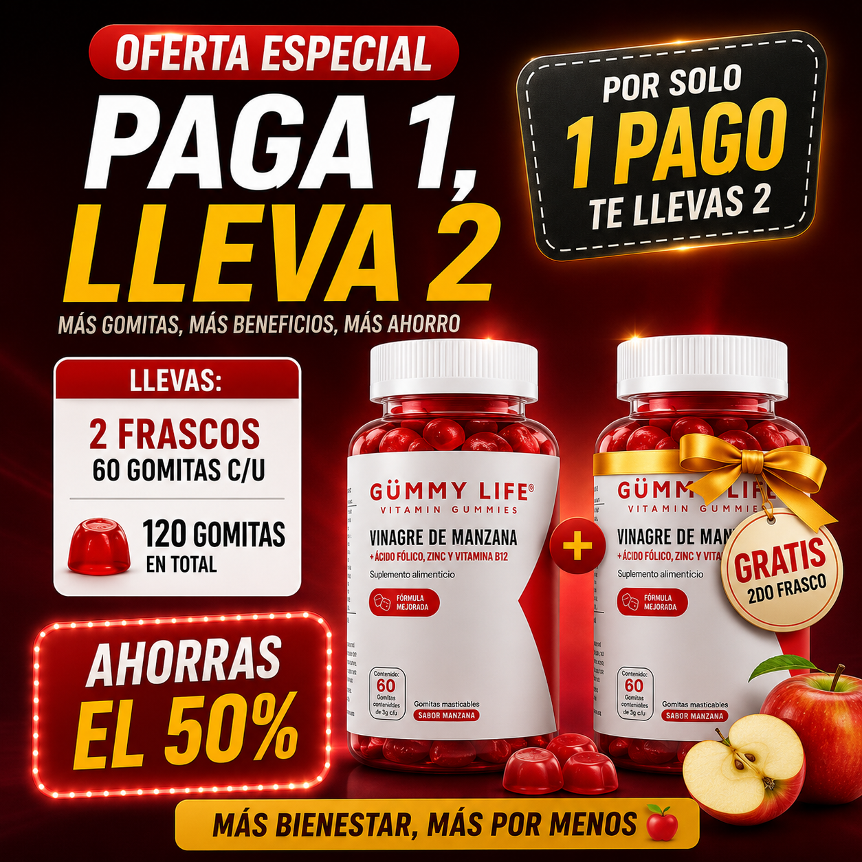 Gummies de Vinagre de Manzana – Promoción 2 Frascos por el Precio de 1