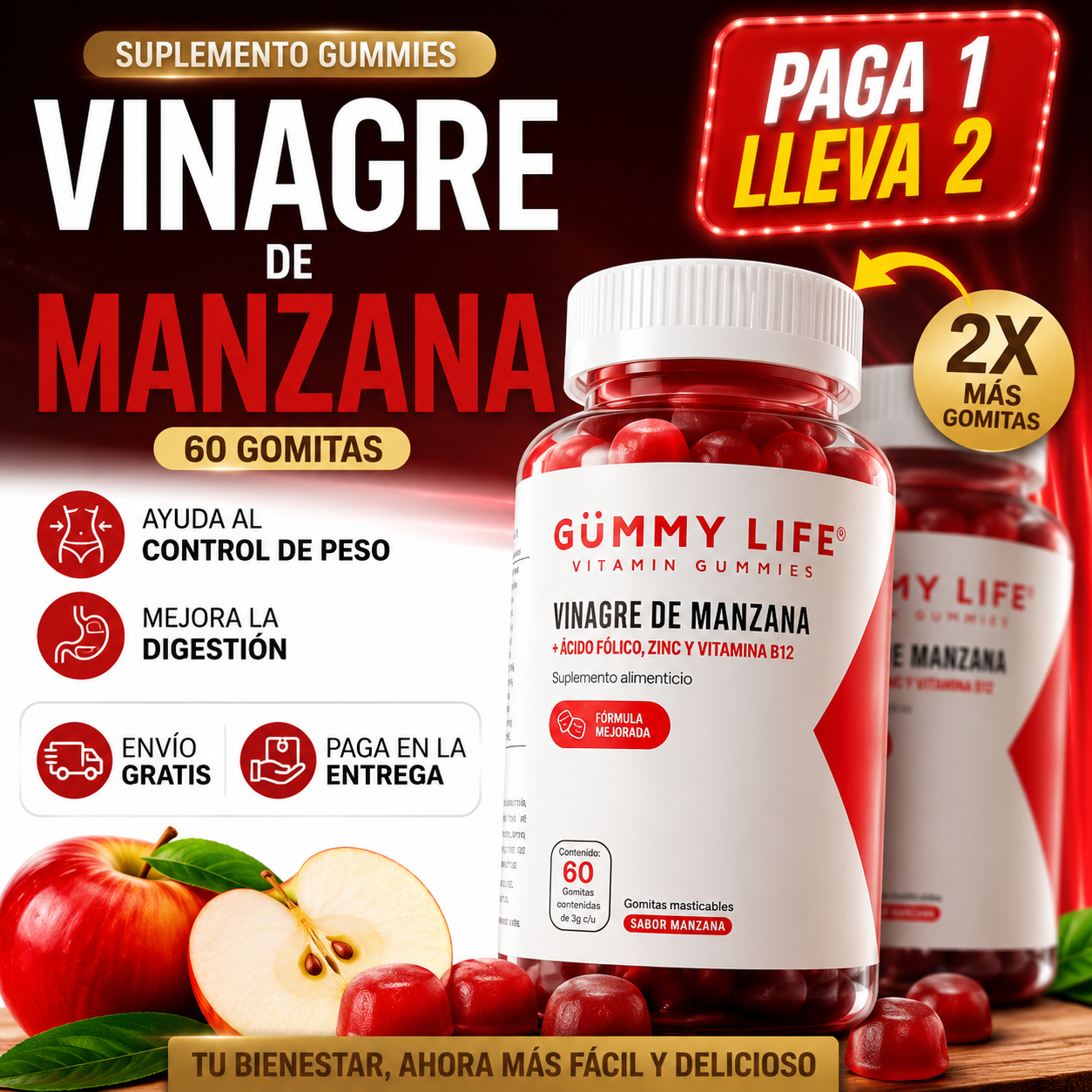 Gummies de Vinagre de Manzana – Promoción 2 Frascos por el Precio de 1